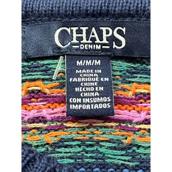 Chaps Y2K Sweater Womens Medium Blue Fair Isle Nordic Ski Grunge Cottage Preppy - Picture 5 of 9